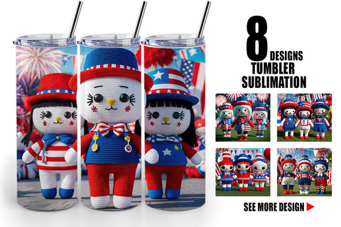 Tumbler Wrap Patriotic Doll Crochet Sublimation artnoy 