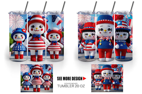 Tumbler Wrap Patriotic Doll Crochet Sublimation artnoy 