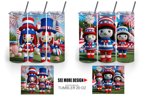 Tumbler Wrap Patriotic Doll Crochet Sublimation artnoy 