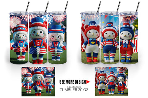 Tumbler Wrap Patriotic Doll Crochet Sublimation artnoy 