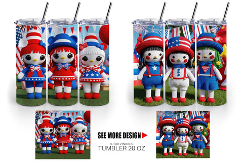 Tumbler Wrap Patriotic Doll Crochet Sublimation artnoy 