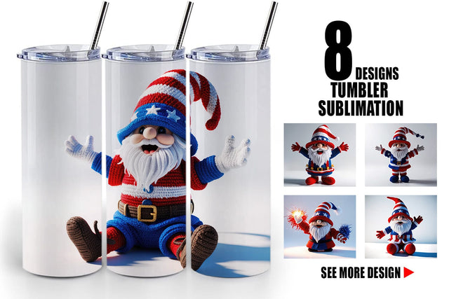 Tumbler Wrap Patriotic Gnome Crochet Sublimation artnoy 