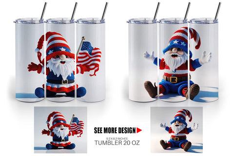 Tumbler Wrap Patriotic Gnome Crochet Sublimation artnoy 