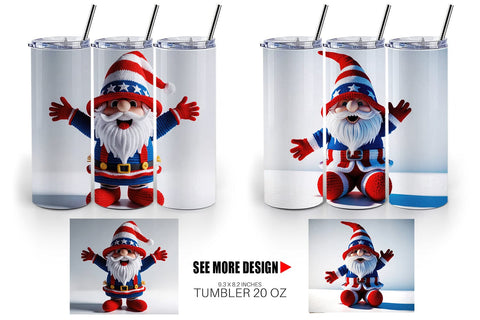 Tumbler Wrap Patriotic Gnome Crochet Sublimation artnoy 