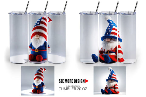 Tumbler Wrap Patriotic Gnome Crochet Sublimation artnoy 