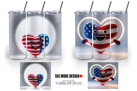 Tumbler Wrap Patriotic Heart Crochet Sublimation artnoy 