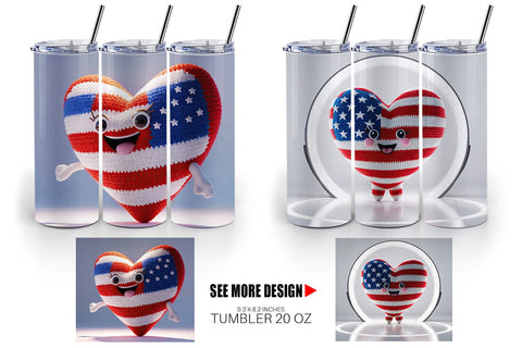 Tumbler Wrap Patriotic Heart Crochet Sublimation artnoy 