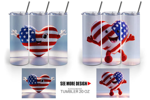 Tumbler Wrap Patriotic Heart Crochet Sublimation artnoy 