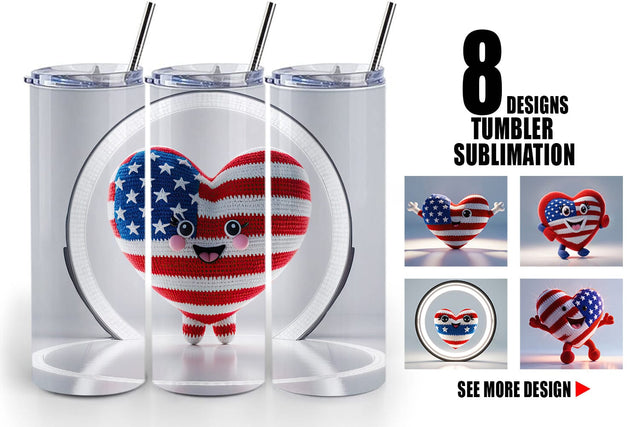 Tumbler Wrap Patriotic Heart Crochet Sublimation artnoy 