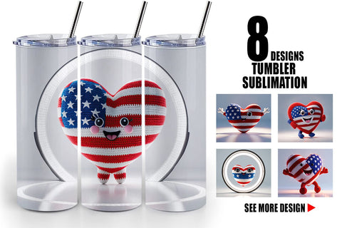 Tumbler Wrap Patriotic Heart Crochet Sublimation artnoy 