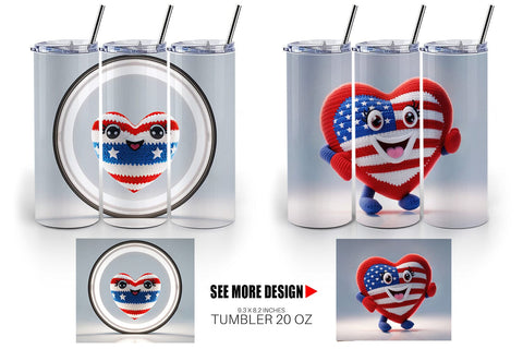 Tumbler Wrap Patriotic Heart Crochet Sublimation artnoy 