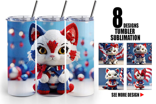 Tumbler Wrap Patriotic Kitty Crochet Sublimation artnoy 