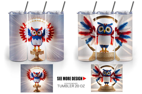 Tumbler Wrap Patriotic Owl Crochet Sublimation artnoy 
