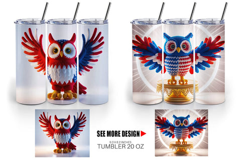 Tumbler Wrap Patriotic Owl Crochet Sublimation artnoy 