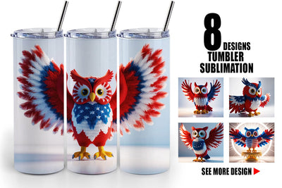 Tumbler Wrap Patriotic Owl Crochet Sublimation artnoy 