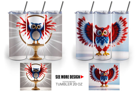 Tumbler Wrap Patriotic Owl Crochet Sublimation artnoy 