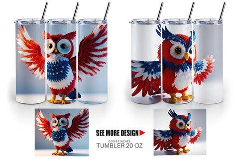Tumbler Wrap Patriotic Owl Crochet Sublimation artnoy 