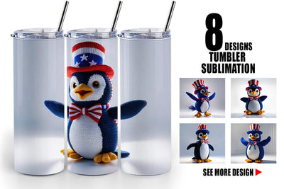 Tumbler Wrap Patriotic Penguin Crochet Sublimation artnoy 