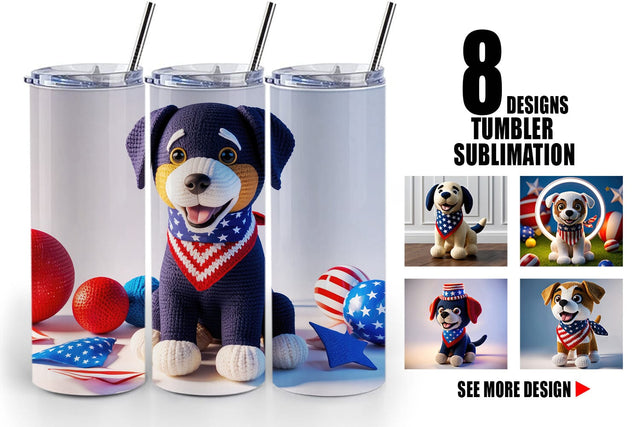 Tumbler Wrap Patriotic Puppy Crochet Sublimation artnoy 