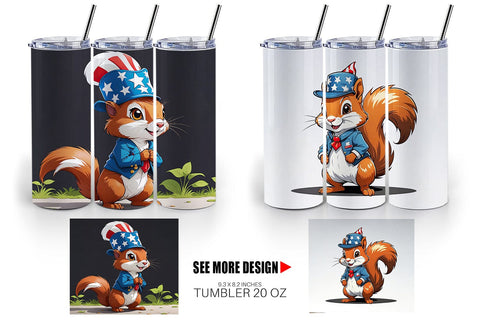 Tumbler Wrap Patriotic Red Squirrel Sublimation artnoy 