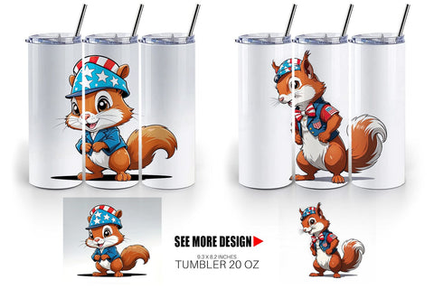 Tumbler Wrap Patriotic Red Squirrel Sublimation artnoy 
