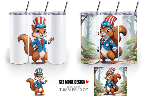 Tumbler Wrap Patriotic Red Squirrel Sublimation artnoy 
