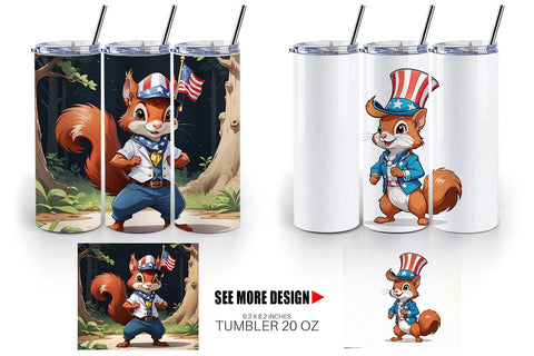 Tumbler Wrap Patriotic Red Squirrel Sublimation artnoy 
