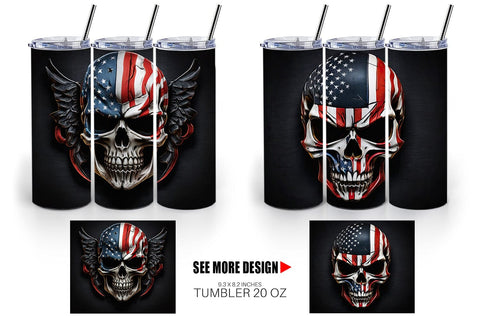 Tumbler Wrap Patriotic Skull Sublimation artnoy 