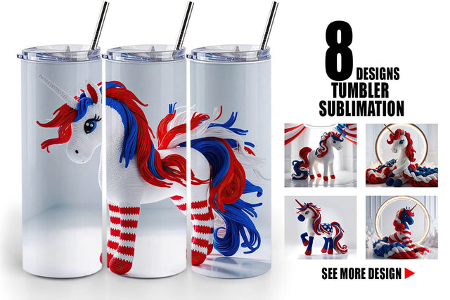 Tumbler Wrap Patriotic Unicorn Crochet Sublimation artnoy 