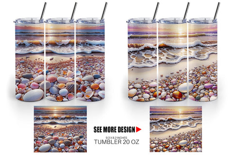 Tumbler Wrap Pebbles and Shells Sublimation artnoy 