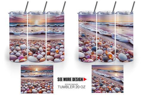 Tumbler Wrap Pebbles and Shells Sublimation artnoy 
