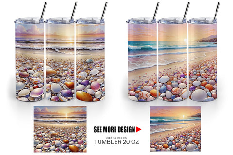Tumbler Wrap Pebbles and Shells Sublimation artnoy 
