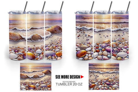 Tumbler Wrap Pebbles and Shells Sublimation artnoy 