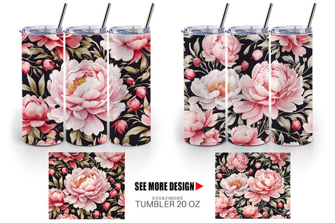 Tumbler Wrap Peony Pattern Sublimation artnoy 