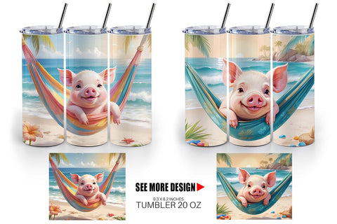 Tumbler Wrap Pig in Summer Hammock Sublimation artnoy 