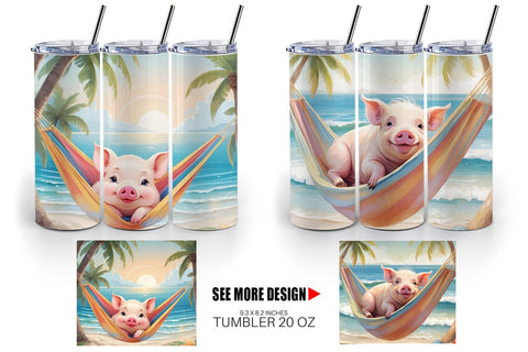 Tumbler Wrap Pig in Summer Hammock Sublimation artnoy 