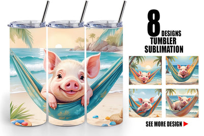 Tumbler Wrap Pig in Summer Hammock Sublimation artnoy 