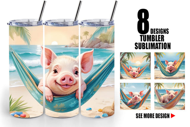 Tumbler Wrap Pig in Summer Hammock Sublimation artnoy 