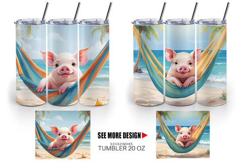 Tumbler Wrap Pig in Summer Hammock Sublimation artnoy 