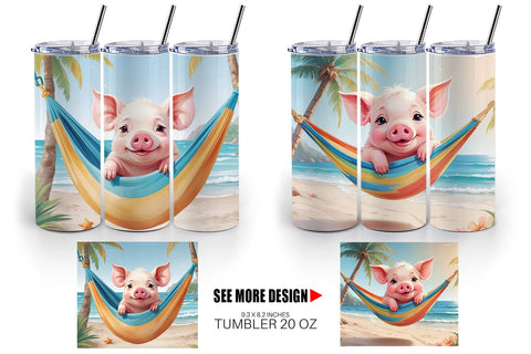 Tumbler Wrap Pig in Summer Hammock Sublimation artnoy 