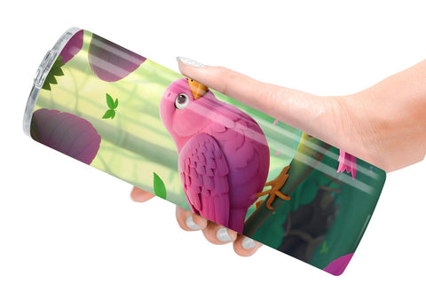 Tumbler Wrap Pink Bird in the Forest Sublimation artnoy 