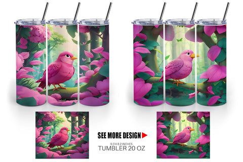 Tumbler Wrap Pink Bird in the Forest Sublimation artnoy 