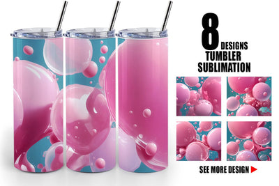 Tumbler Wrap Pink Bubbles Water Sublimation artnoy 