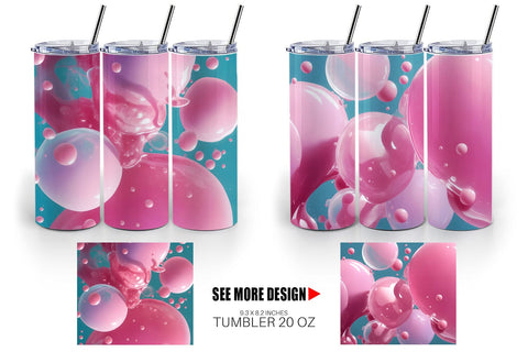 Tumbler Wrap Pink Bubbles Water Sublimation artnoy 