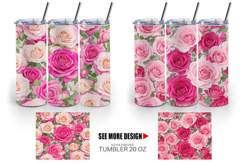 Tumbler Wrap Pink Rose Pattern Sublimation artnoy 