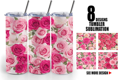 Tumbler Wrap Pink Rose Pattern Sublimation artnoy 