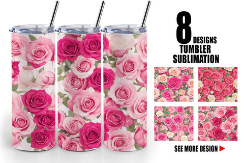 Tumbler Wrap Pink Rose Pattern Sublimation artnoy 