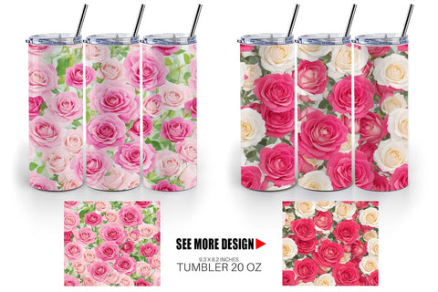 Tumbler Wrap Pink Rose Pattern Sublimation artnoy 