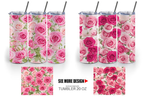 Tumbler Wrap Pink Rose Pattern Sublimation artnoy 