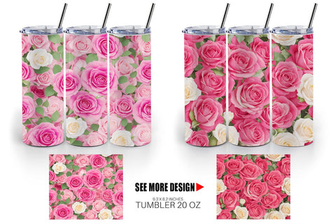 Tumbler Wrap Pink Rose Pattern Sublimation artnoy 